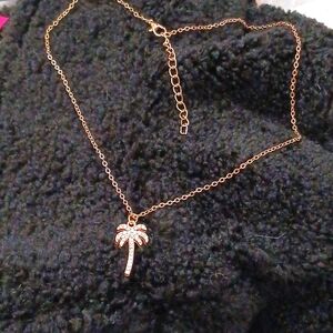 Dainty Palm Tree Necklace Diamond Crystal Tropical Fashion